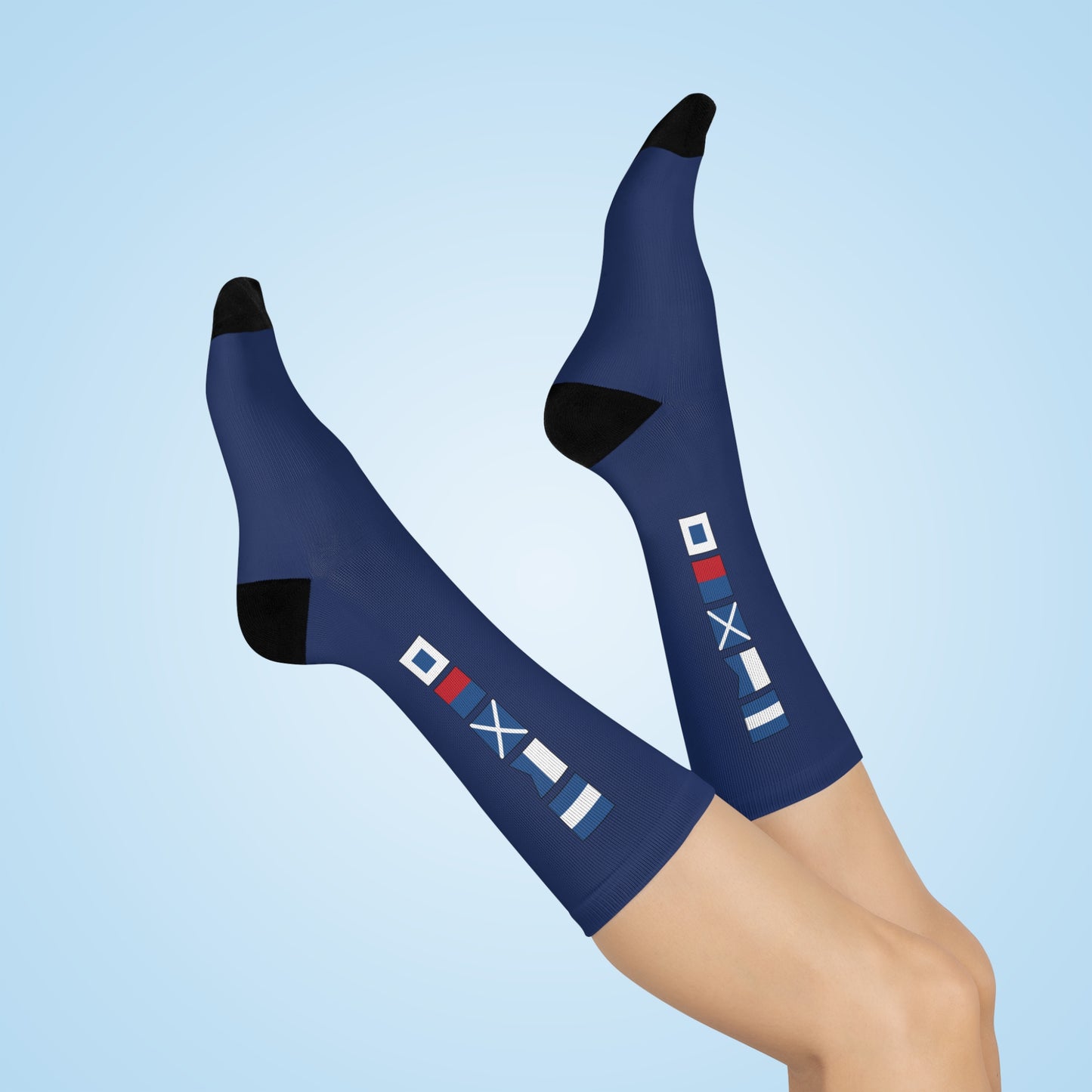 Nautical Flag Blue Cushioned Crew Socks