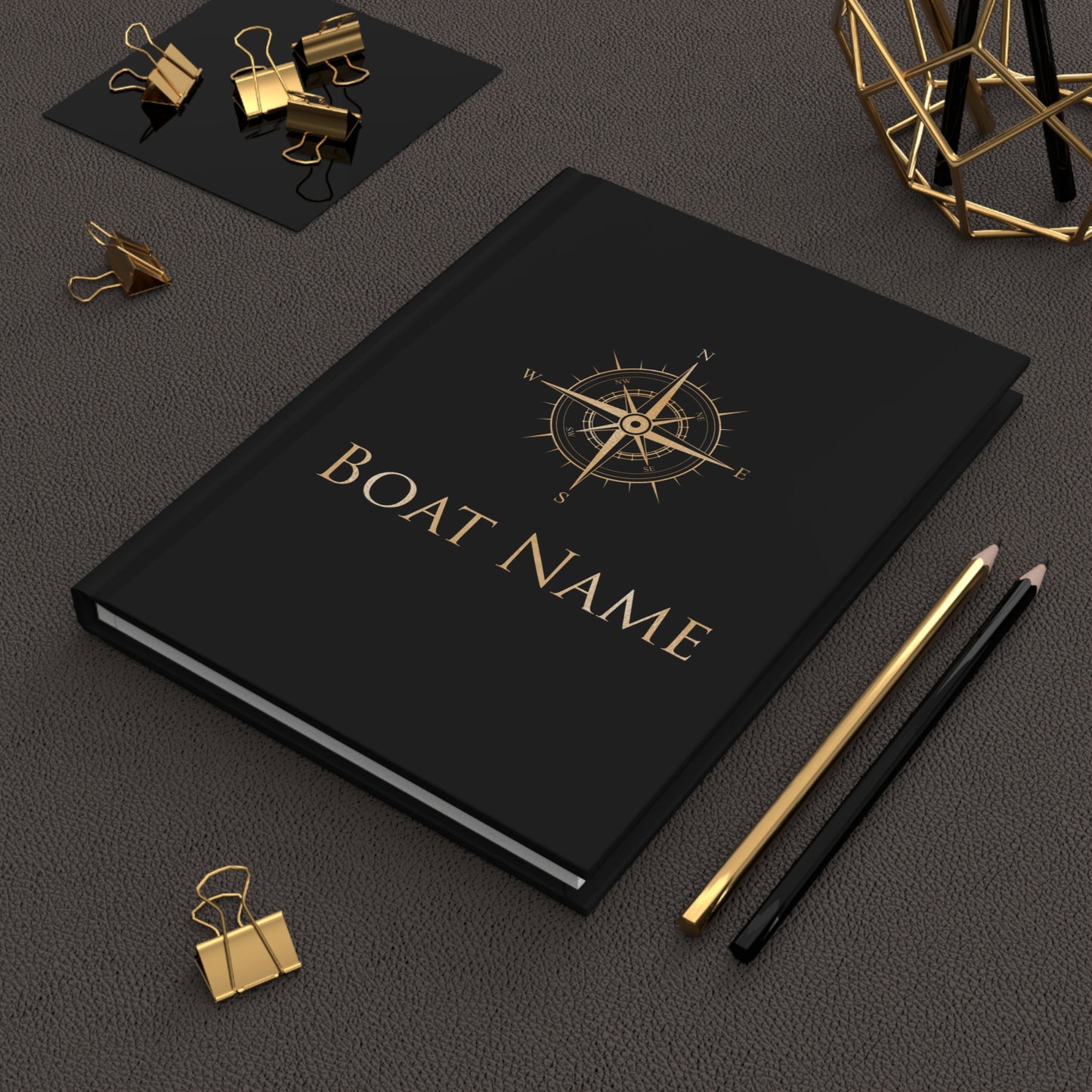 Personalized Boat Journal with Gold Compass