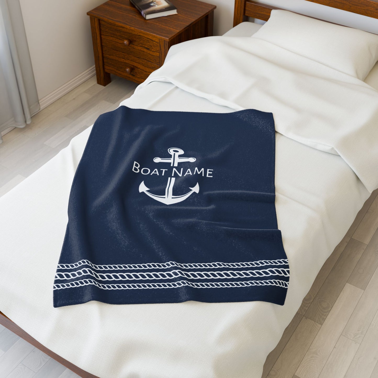 Velveteen Plush Blanket with Anchor