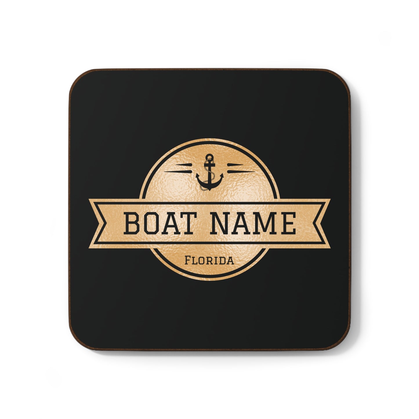 Boat Name Coaster - Set of 4 (Black & Gold)