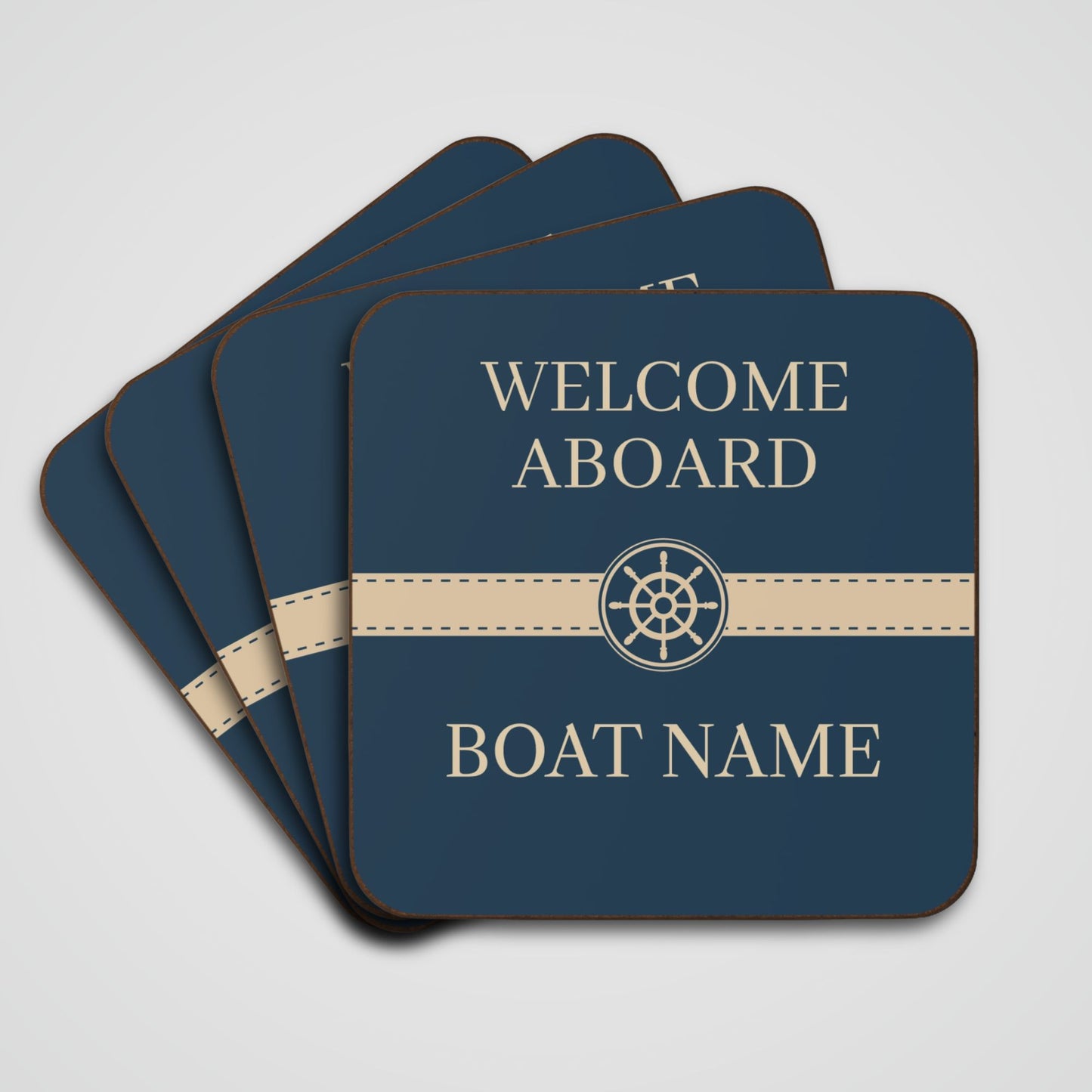 Boat Name Coaster - Ship Wheel (Set of 4)