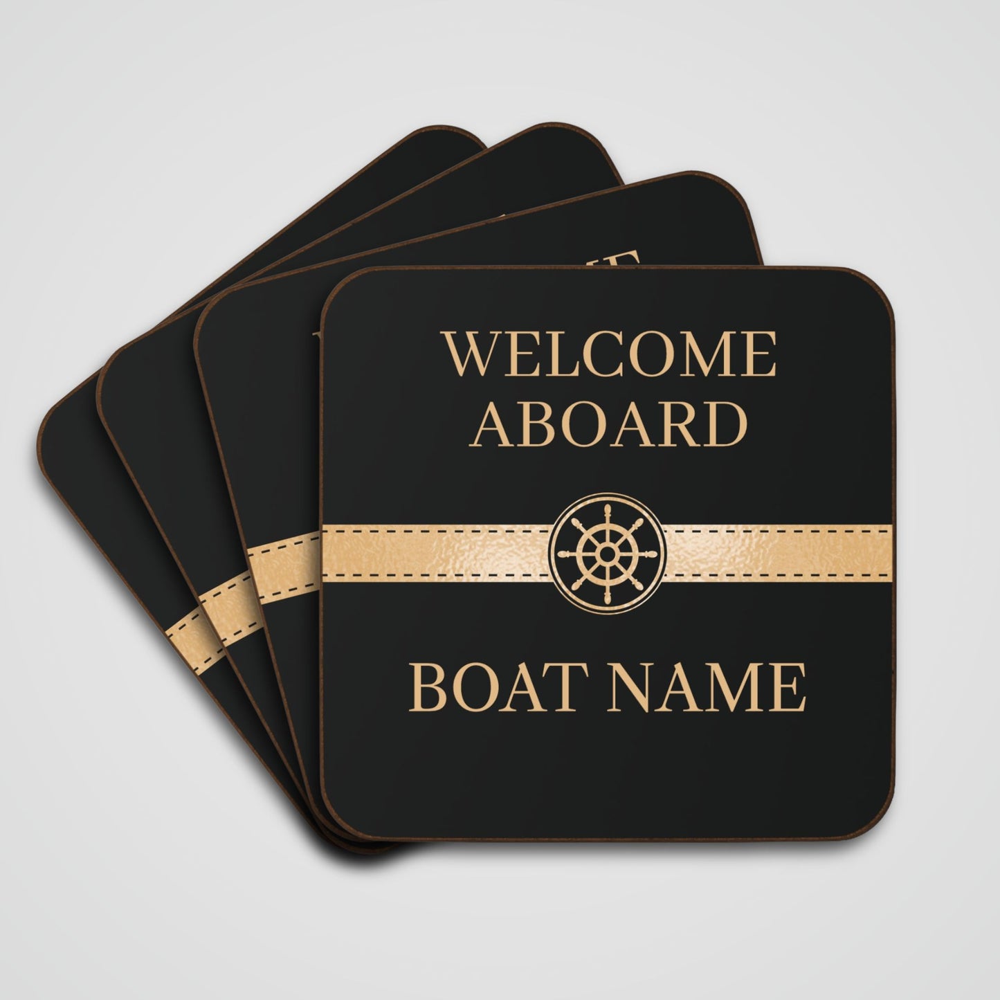 Boat Name Coaster - Ship Wheel (Set of 4)