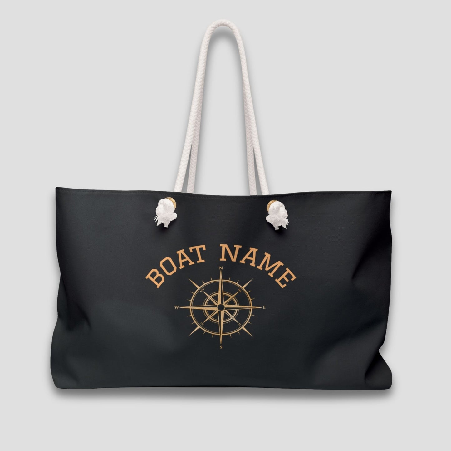 Personalized Boat Name Weekender – Nautical Tote with Compass & Rope Handles