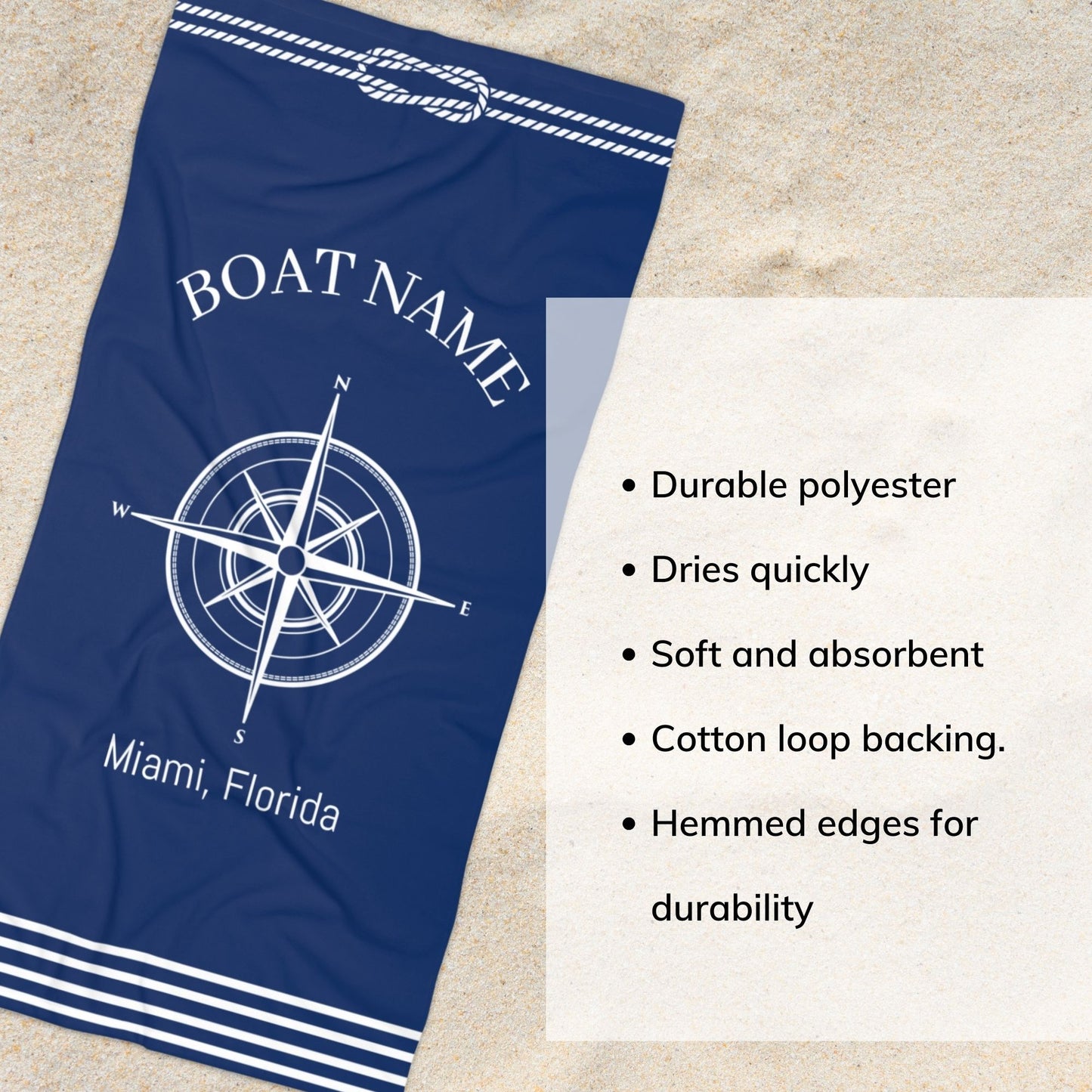 Custom Boat Towel - Compass Design, Luxury Beach or Pool Towel