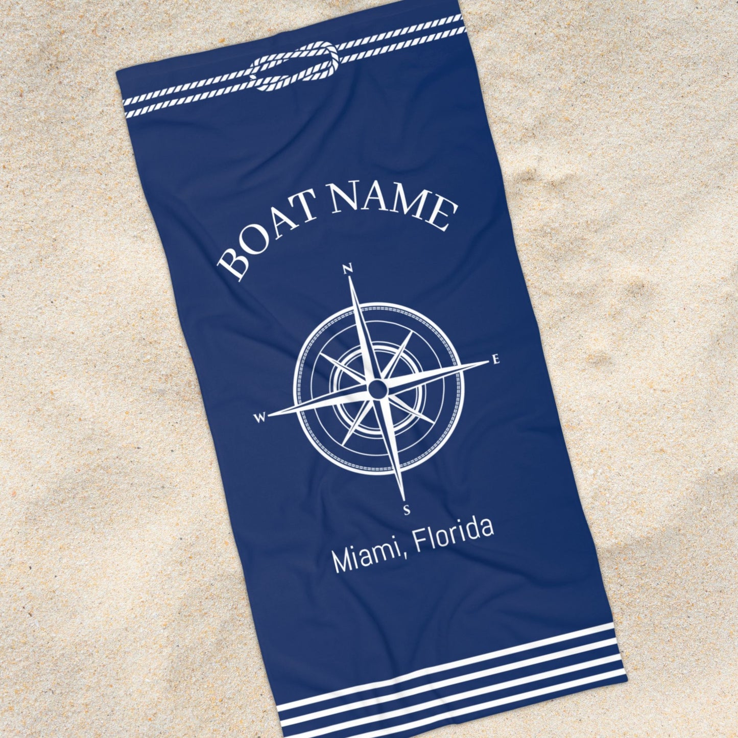 Custom Boat Towel - Compass Design, Luxury Beach or Pool Towel