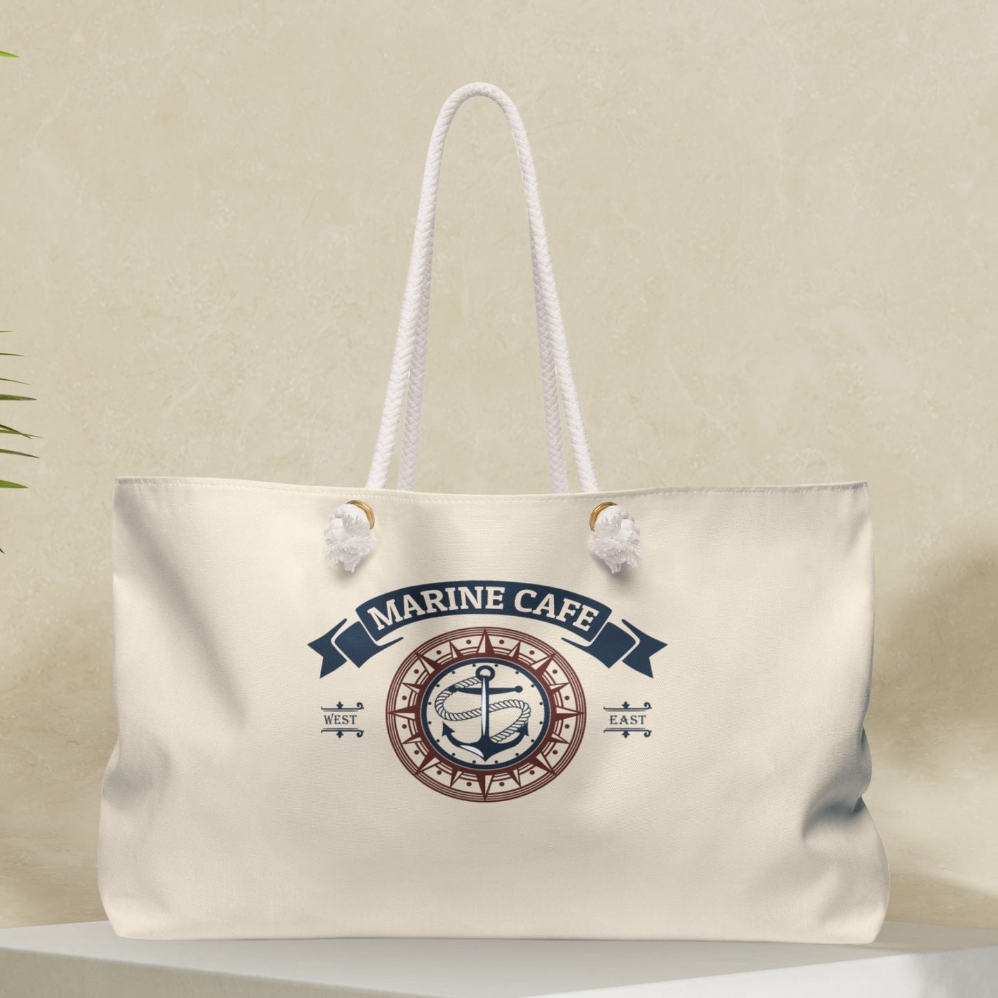 Personalized Beige Nautical Weekender Bag with Anchor & Compass