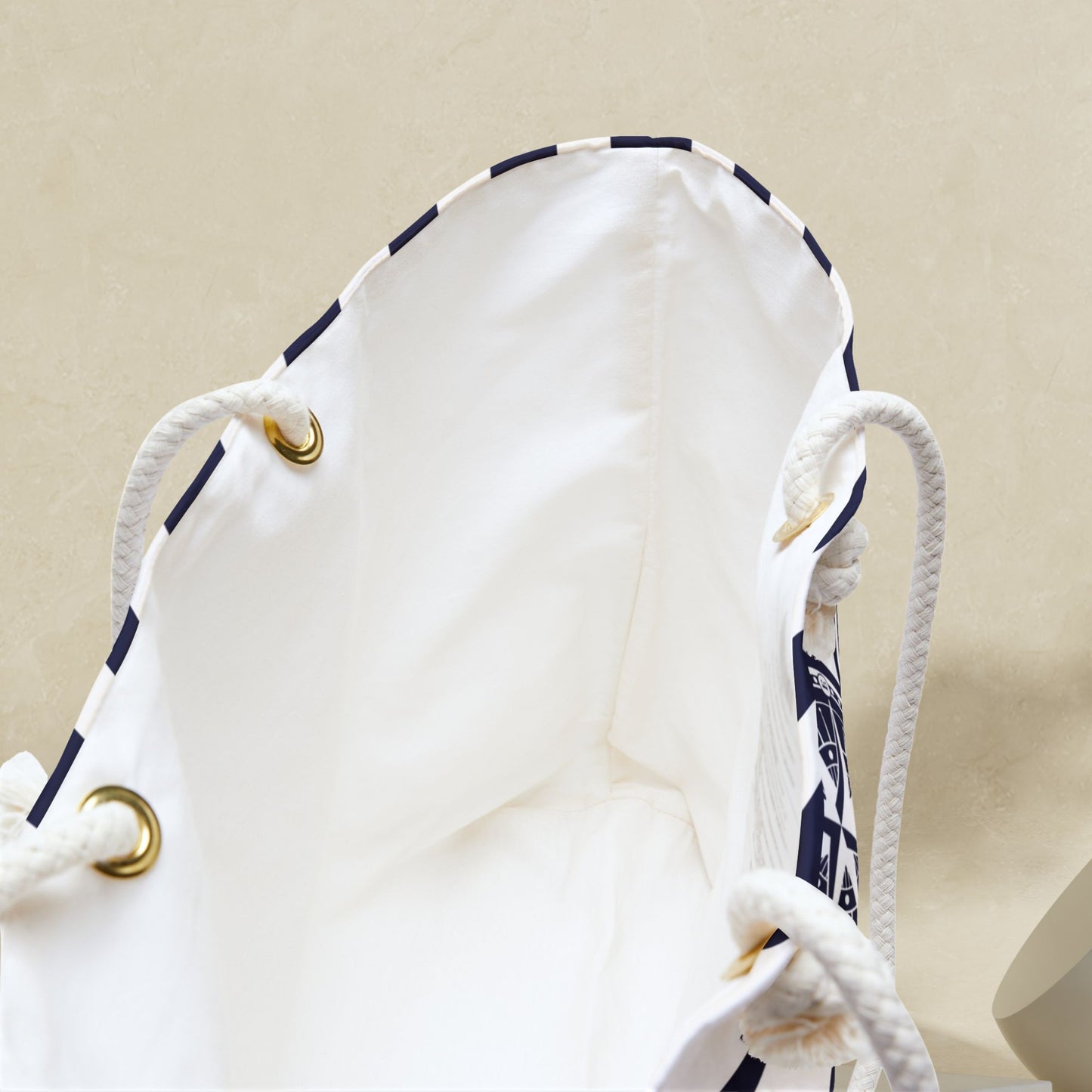 Navy Blue Nautical Weekender Bag with Stripes and Compass
