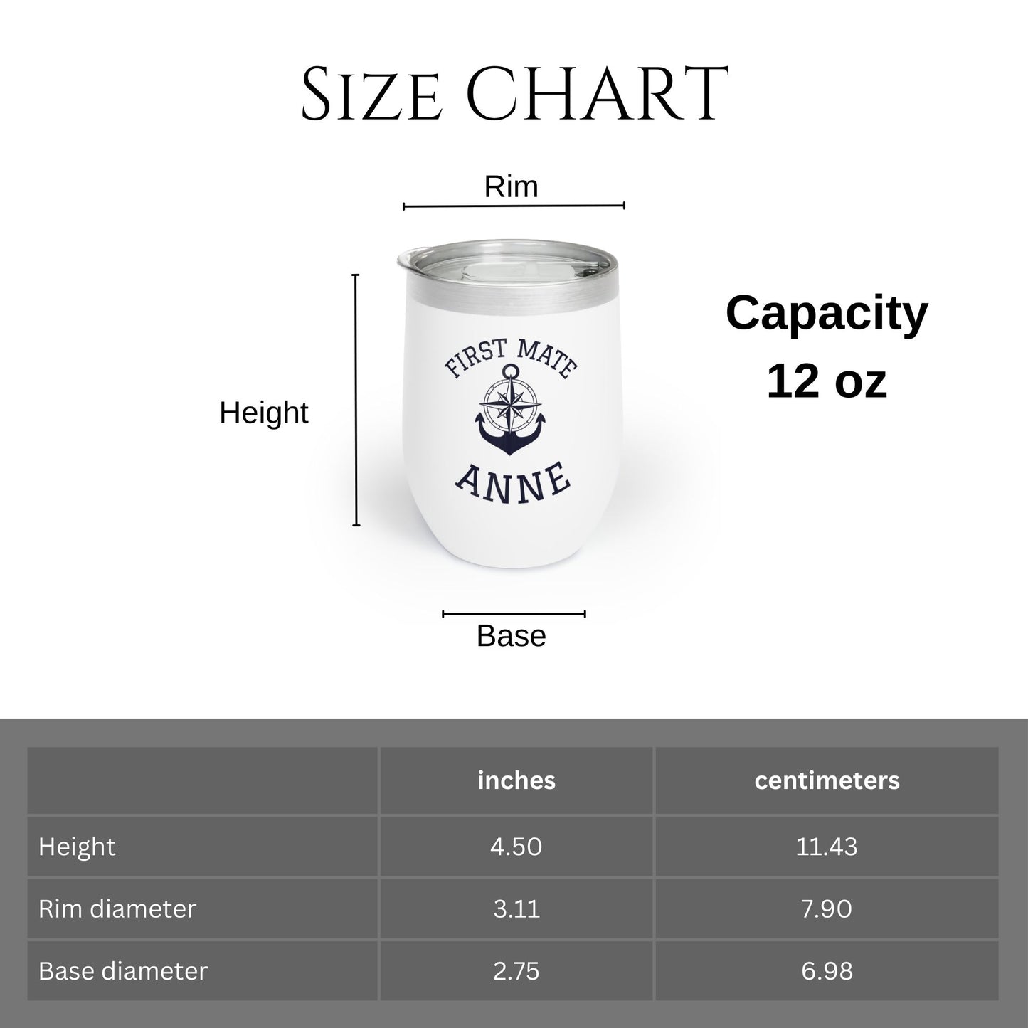 Personalized Anchor Wine Tumbler - Stainless Steel 12oz