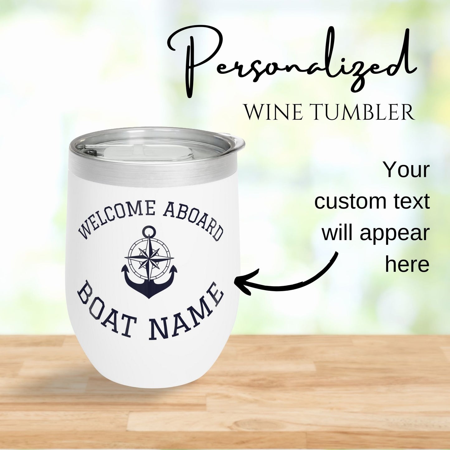 Personalized Anchor Wine Tumbler - Stainless Steel 12oz