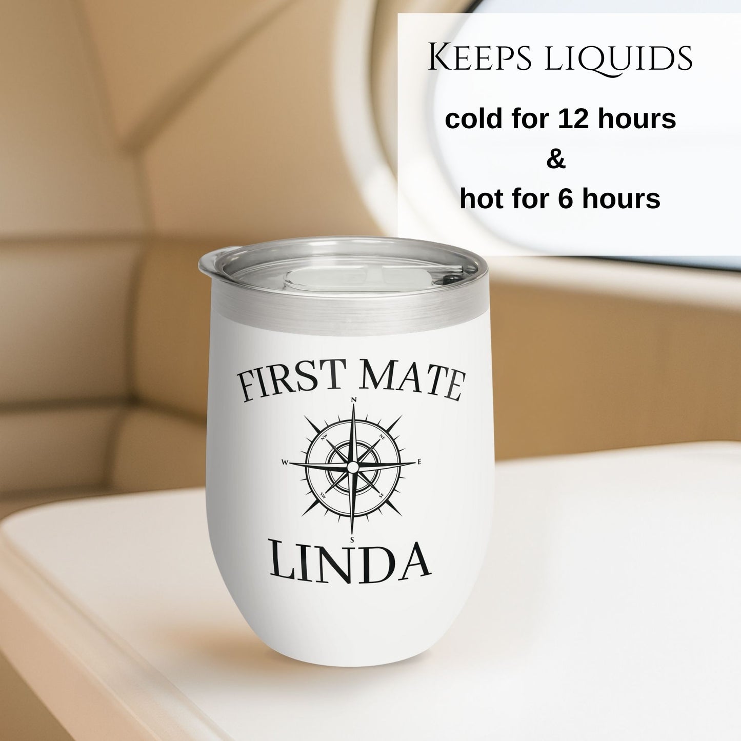 Personalized Compass Wine Tumbler - Stainless Steel 12oz