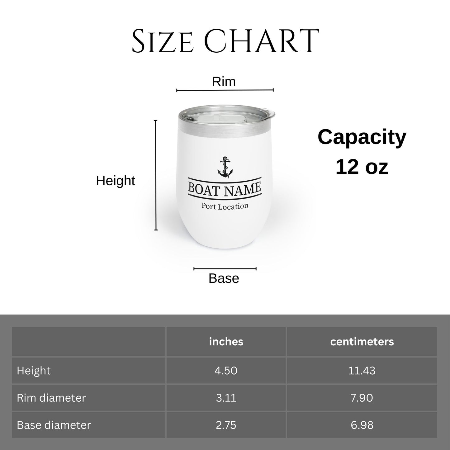 Personalized Anchor Wine Tumbler - Stainless Steel 12oz