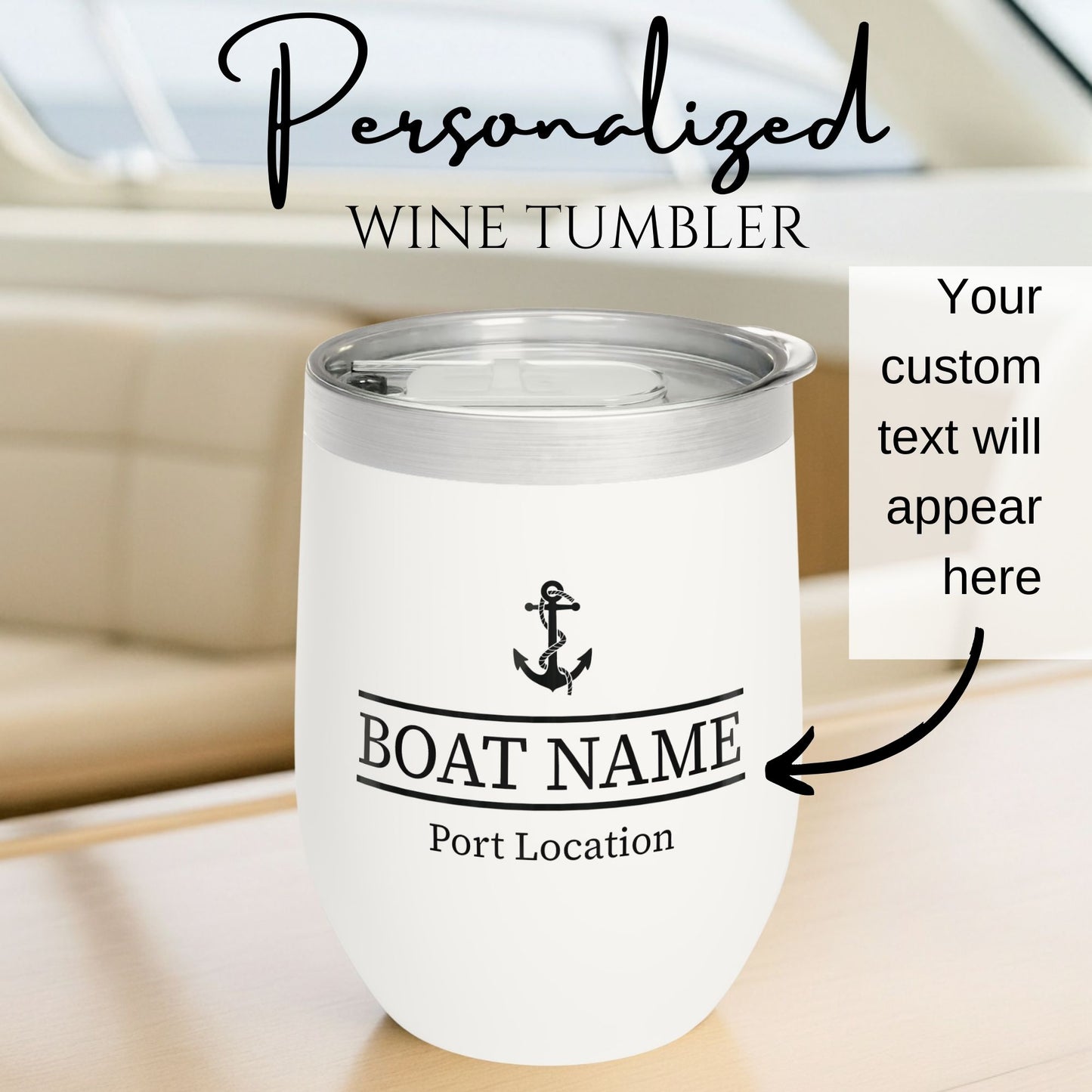Personalized Anchor Wine Tumbler - Stainless Steel 12oz