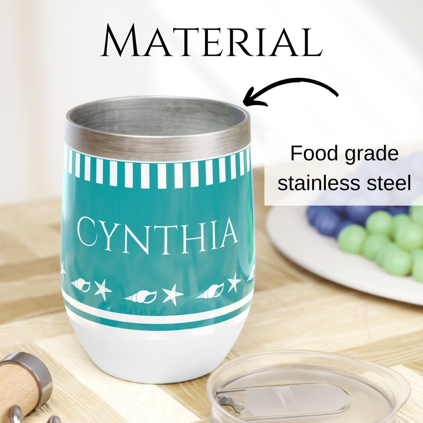 Personalized Seashell Wine Tumbler - Aqua Stainless Steel 12oz