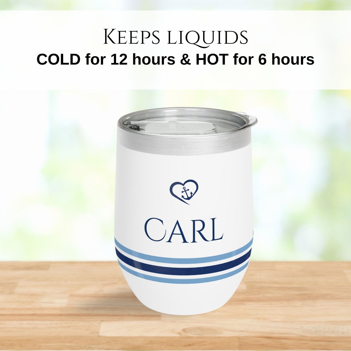 Personalized Nautical Wine Tumbler - Anchor & Heart Stainless Steel 12oz