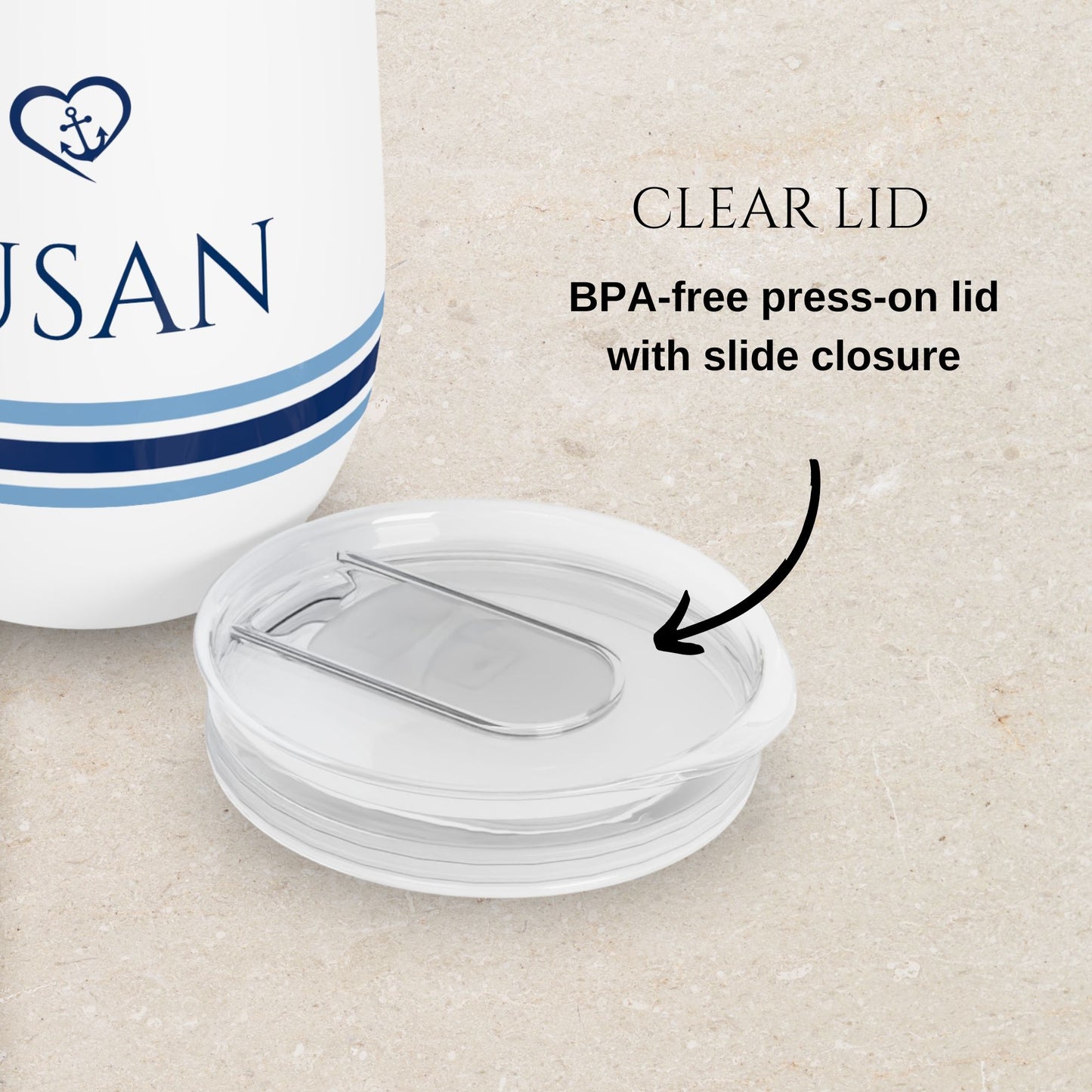 Personalized Nautical Wine Tumbler - Anchor & Heart Stainless Steel 12oz