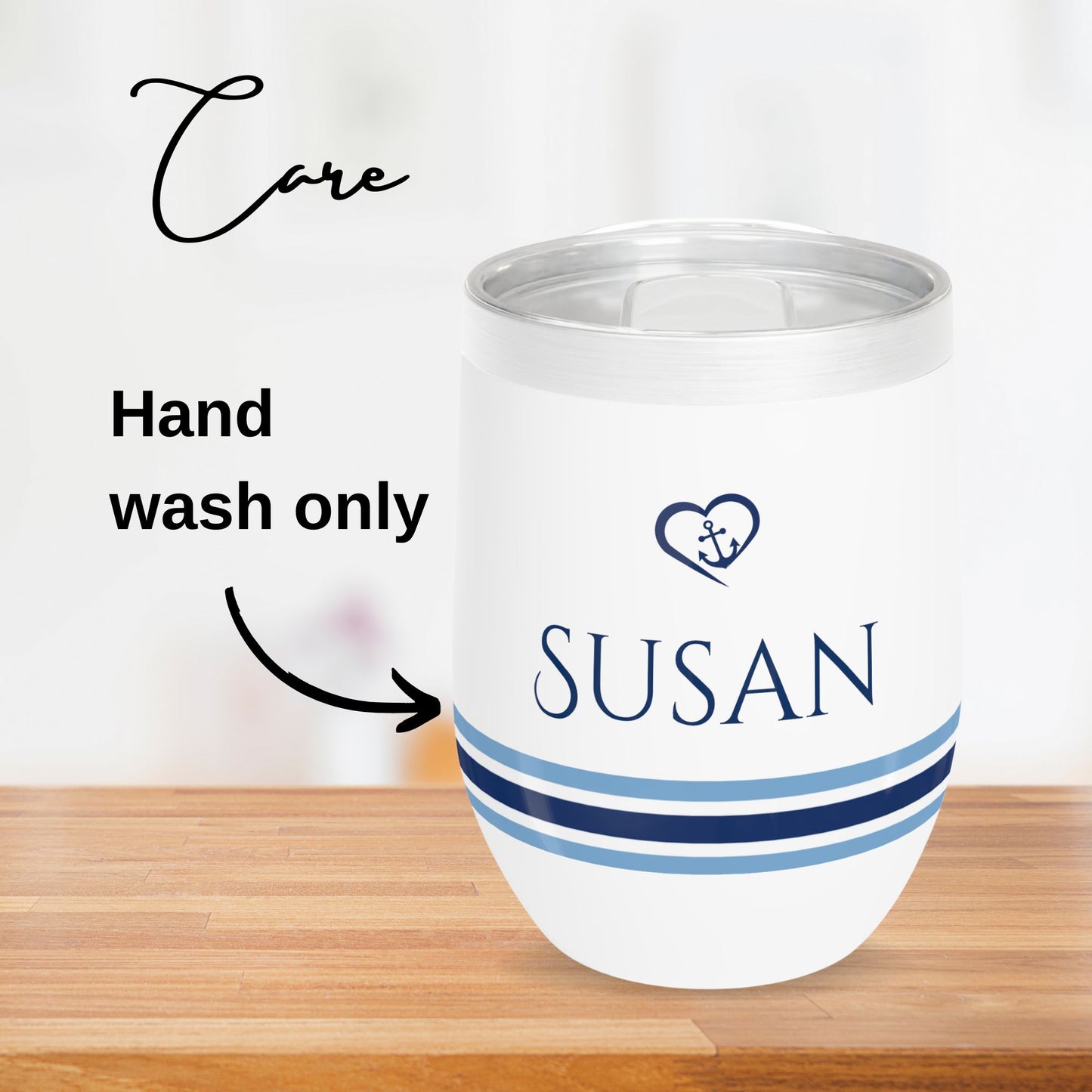 Personalized Nautical Wine Tumbler - Anchor & Heart Stainless Steel 12oz