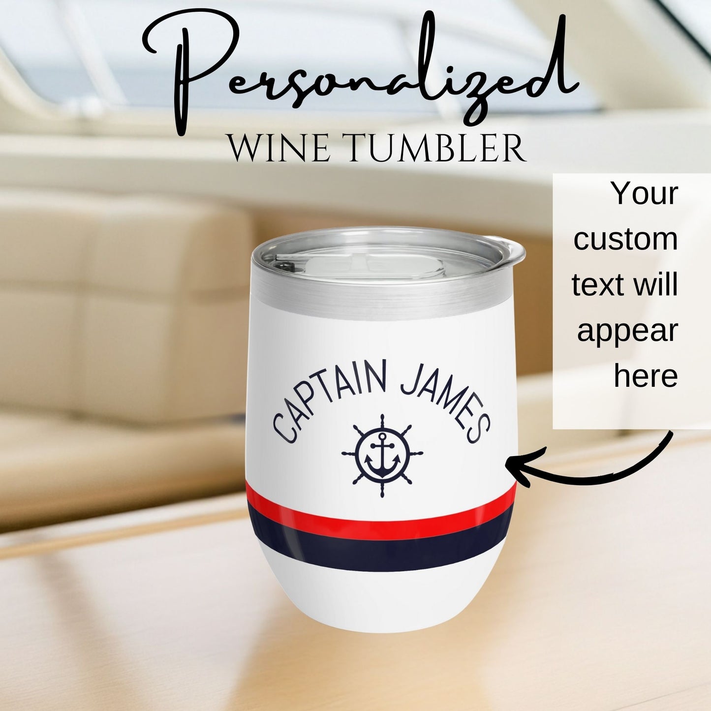 Personalized Ship Wheel Wine Tumbler - Stainless Steel 12oz