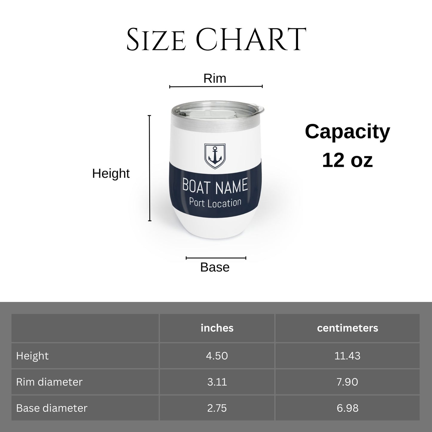 Personalized Anchor Wine Tumbler - Stainless Steel 12oz