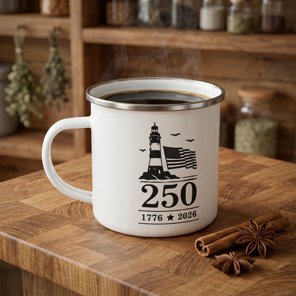 America 250 Lighthouse Enamel Mug