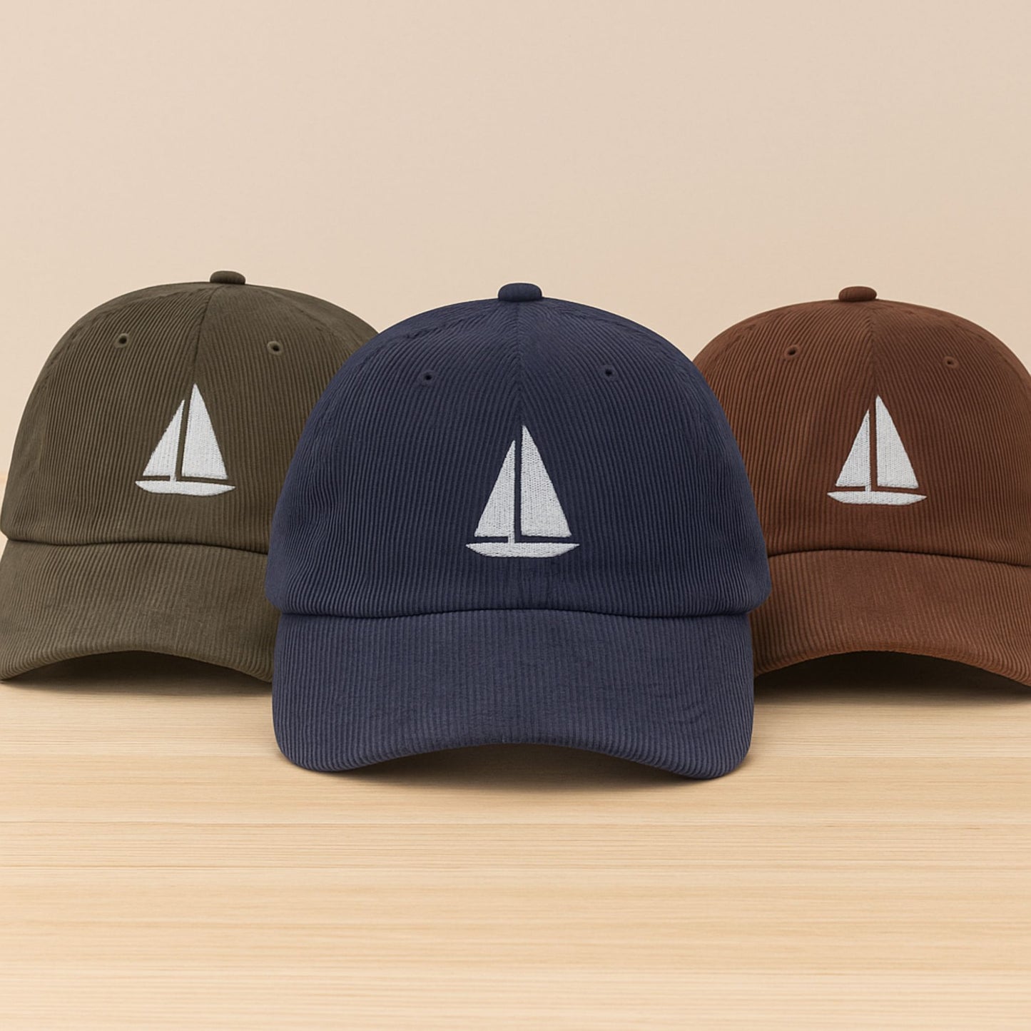 Embroidered Sailboat Corduroy Hat
