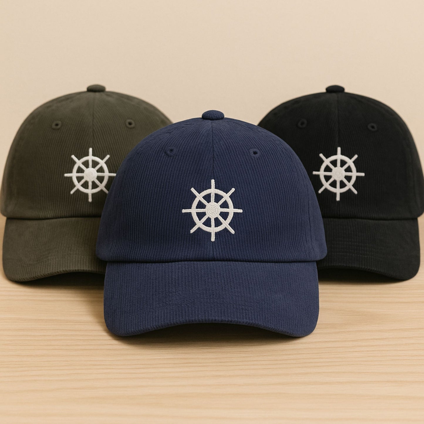 Embroidered Ship Wheel Corduroy Hat