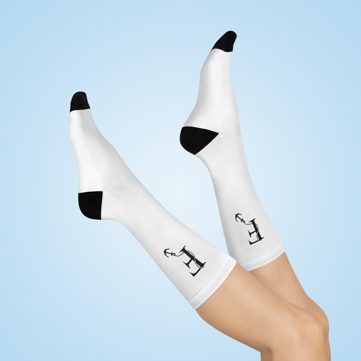 Nautical Monogram White Cushioned Crew Socks