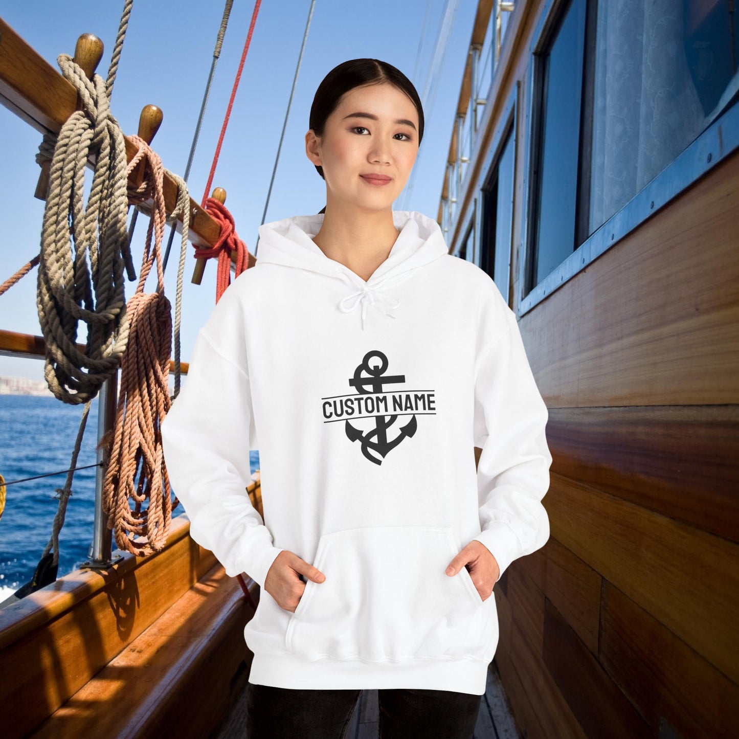 Personalized Hooded Sweatshirt with Nautical Anchor