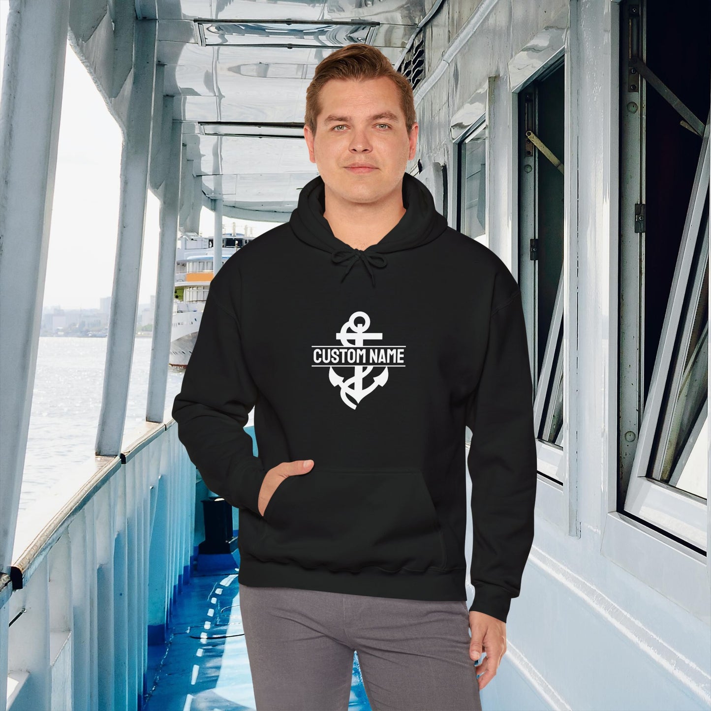 Personalized Hooded Sweatshirt with Nautical Anchor