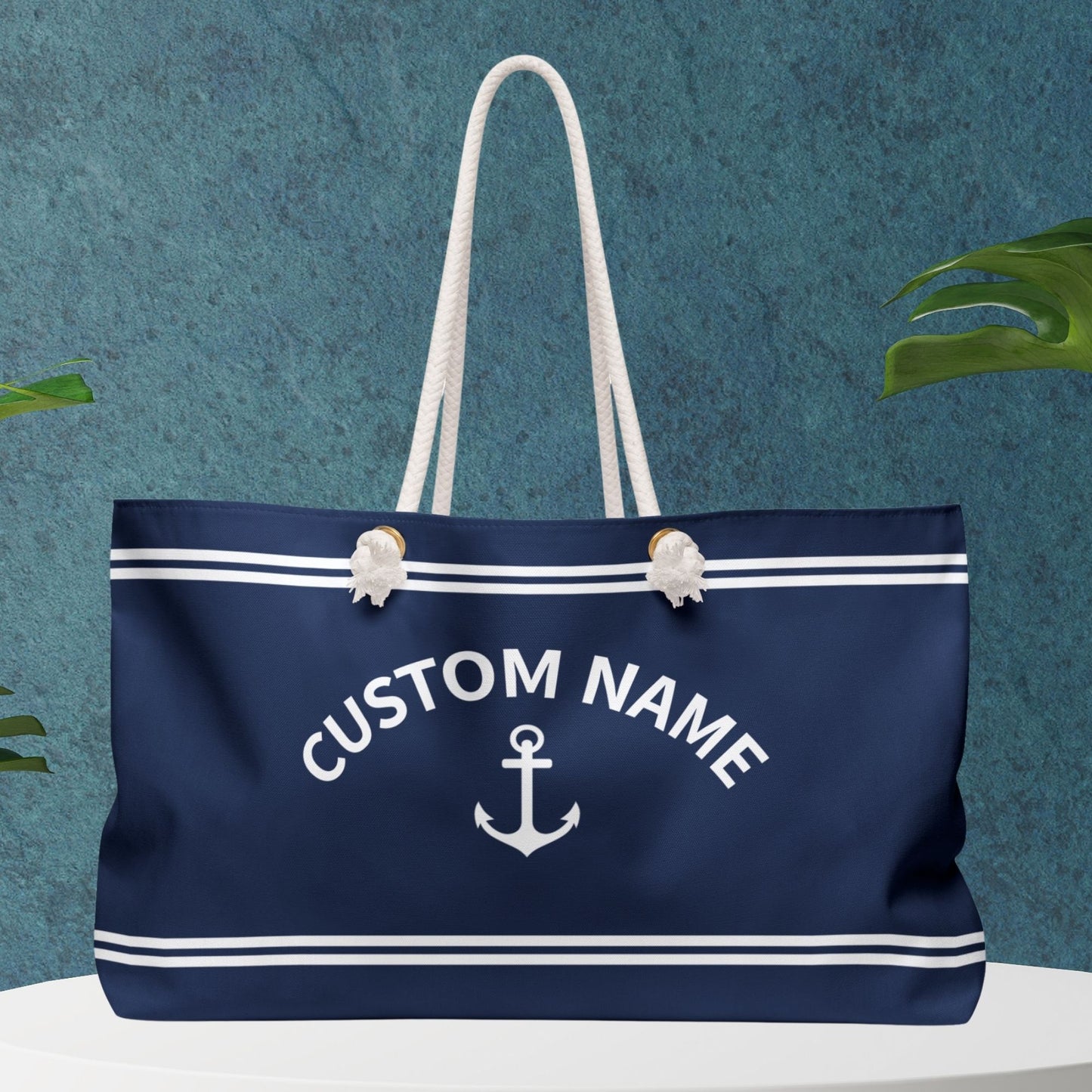 Custom Nautical Bag with Navy Stripes and Anchor