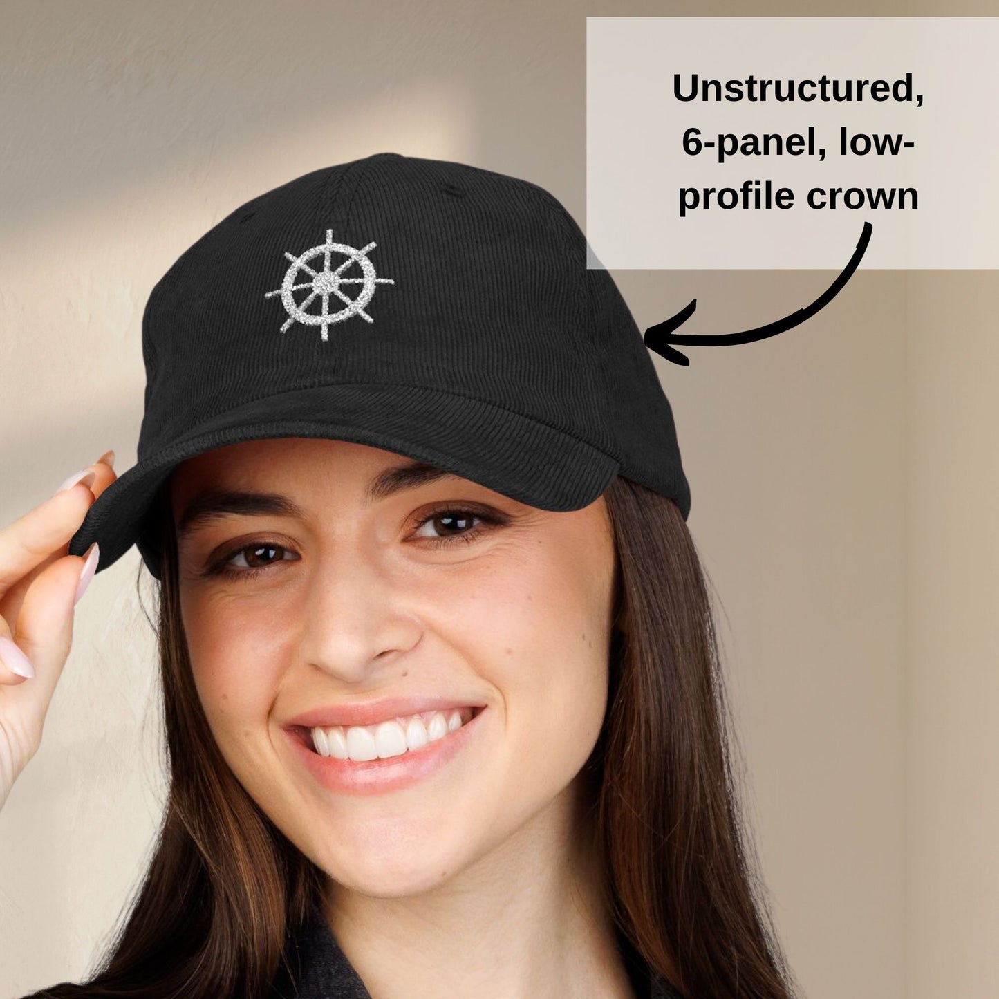 Embroidered Ship Wheel Corduroy Hat