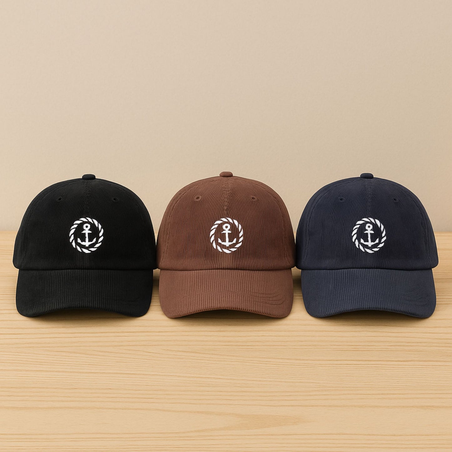 Embroidered Anchor with Rope Corduroy Hat