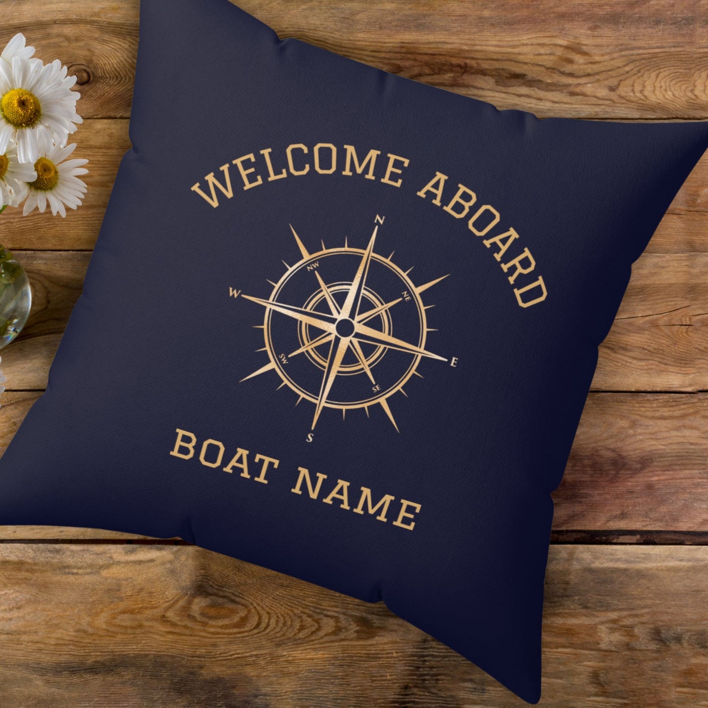 Navy Gold Compass Pillow