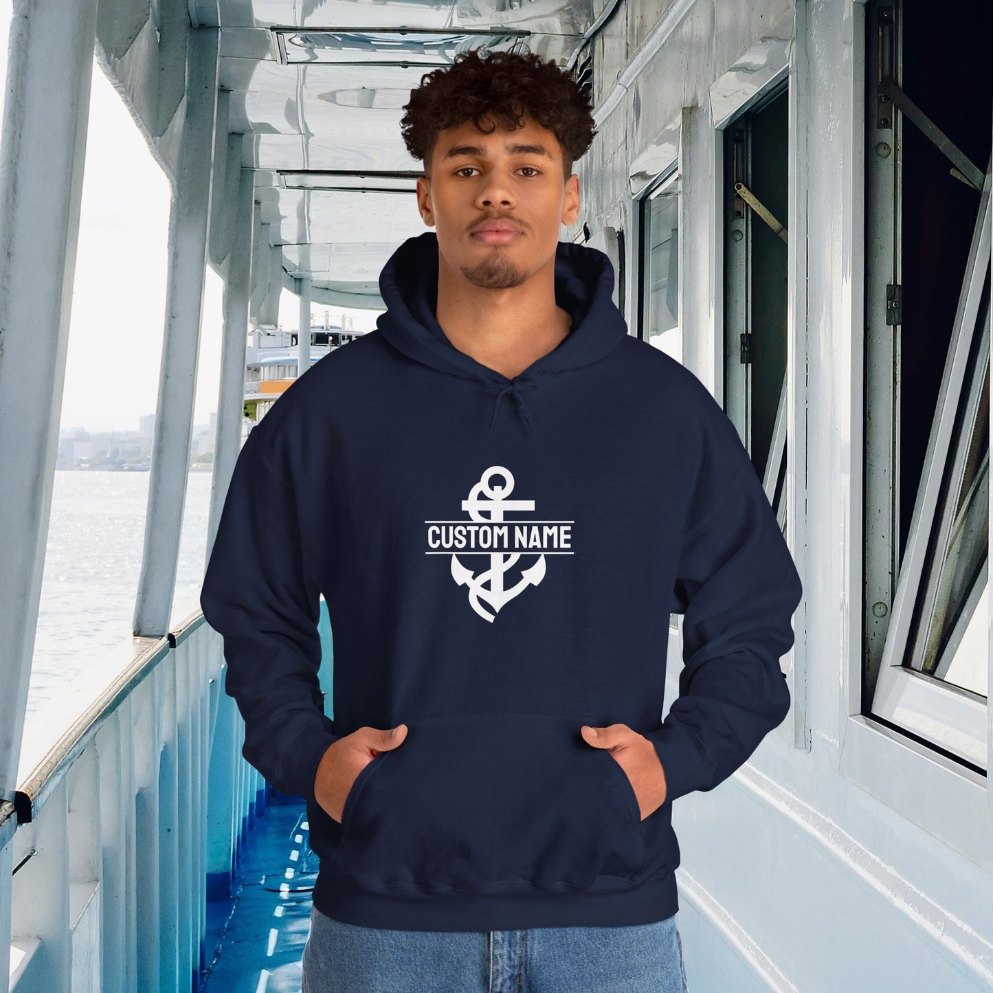Personalized Hooded Sweatshirt with Nautical Anchor