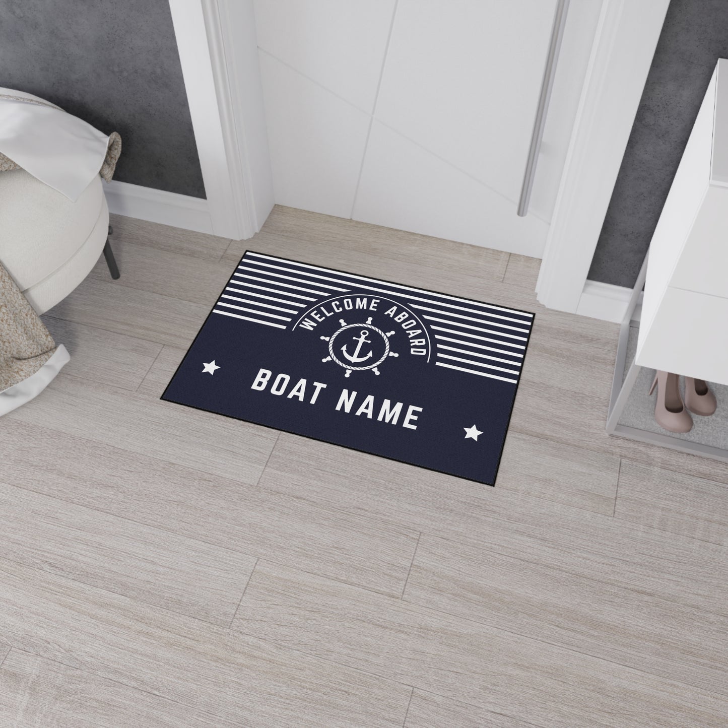 Personalized Boat Mat with Anchor & Ship's Wheel