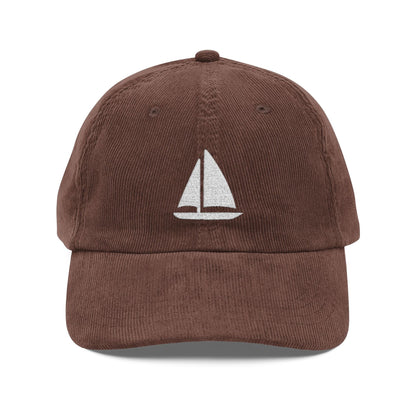 Embroidered Sailboat Corduroy Hat