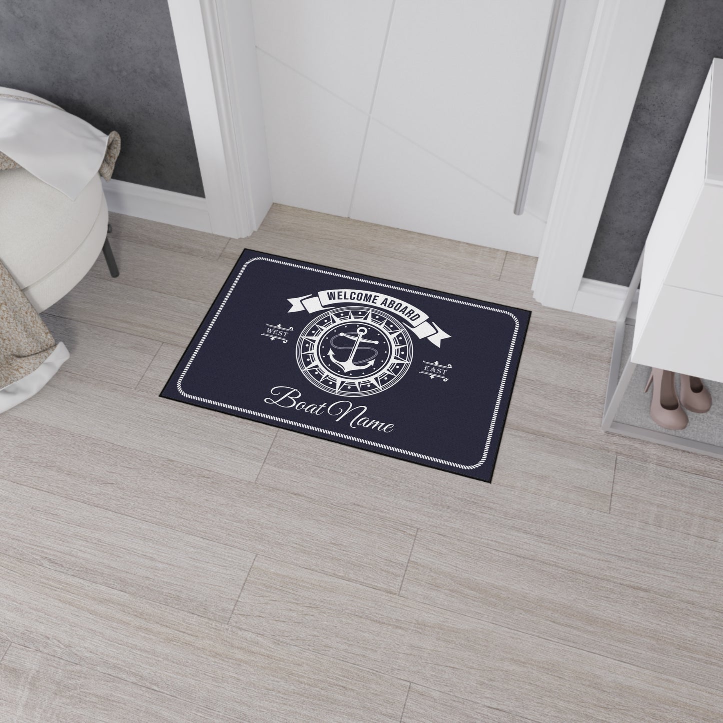 Personalized Boat Mat with Anchor and Compass