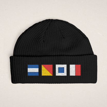 Nautical Signal Flags Cuff Beanie | Embroidered