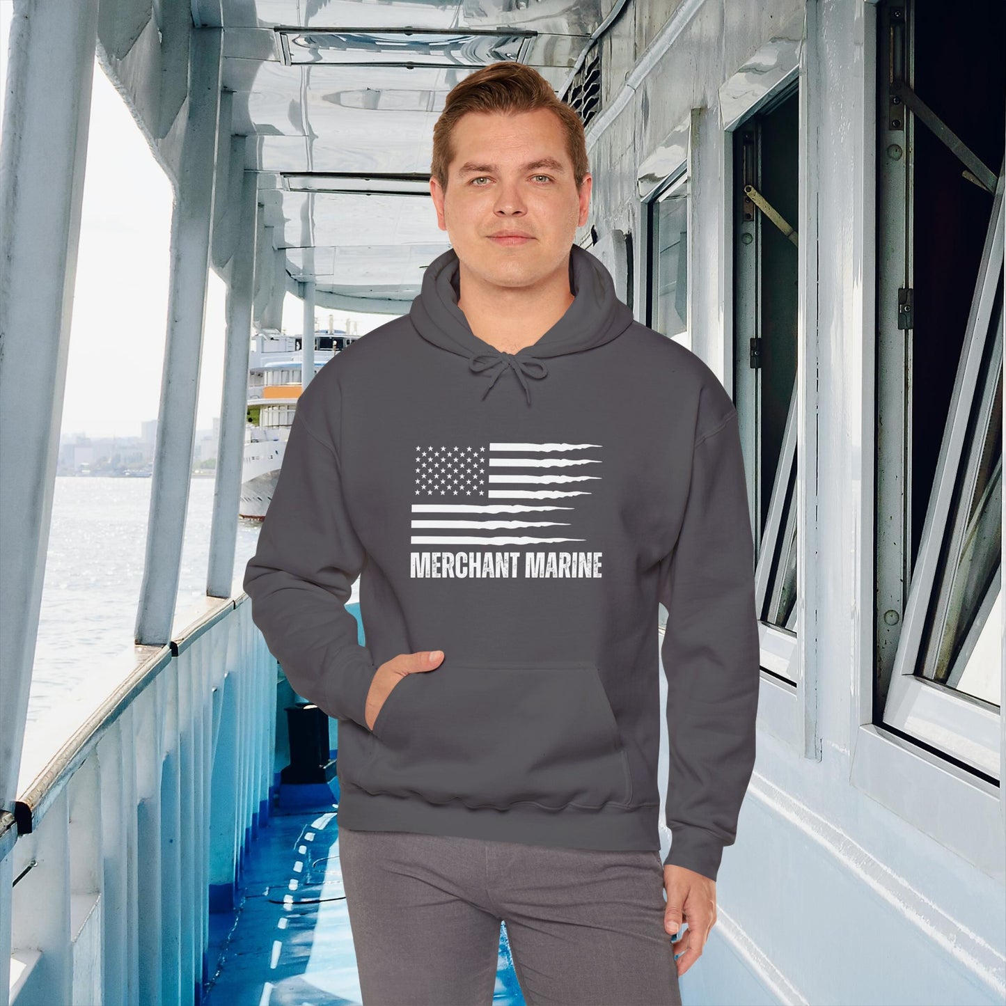 Merchant Mariner Hooded Sweatshirt with American Flag