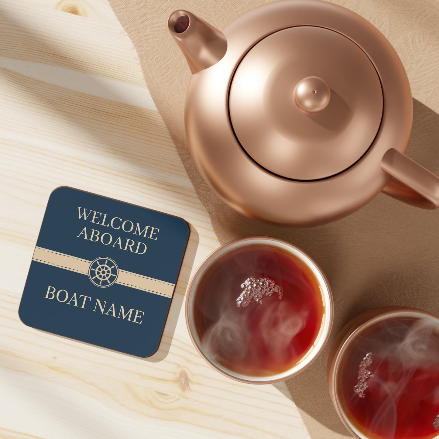Boat Name Coaster - Ship Wheel (Set of 4)