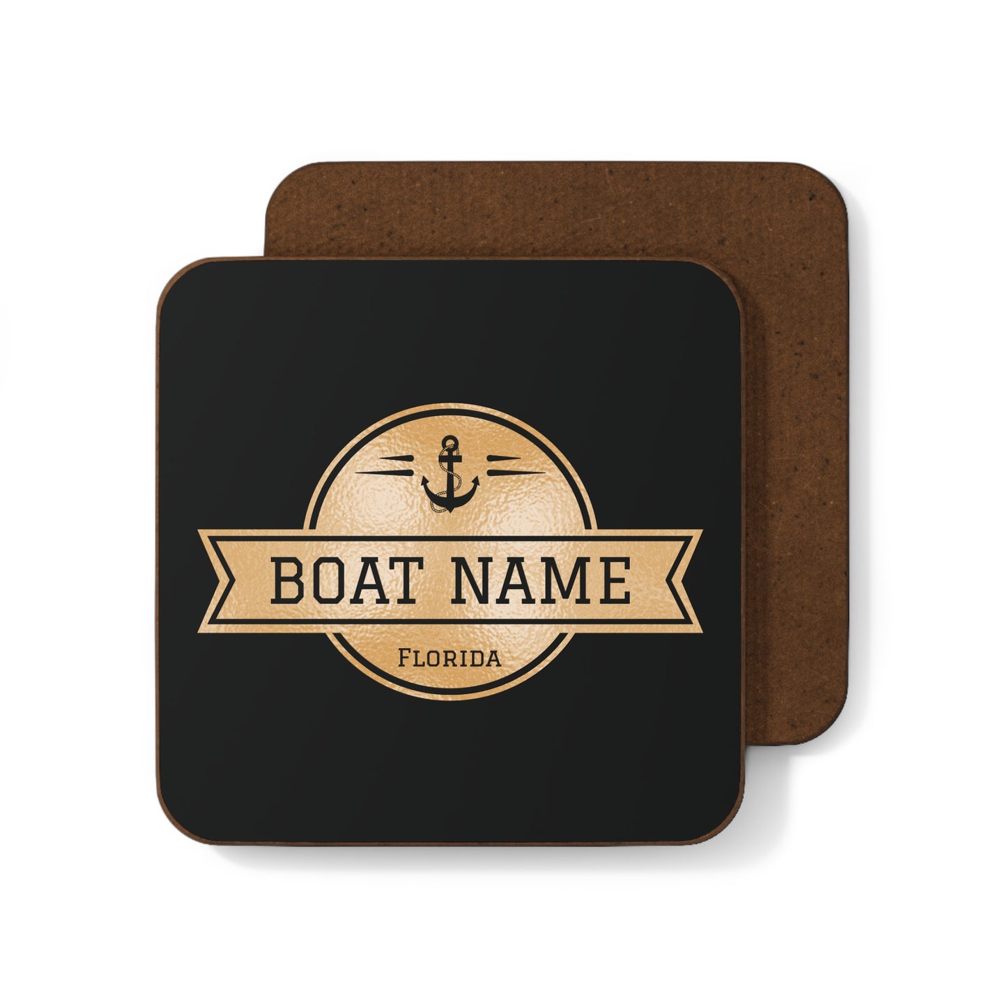 Boat Name Coaster - Set of 4 (Black & Gold)