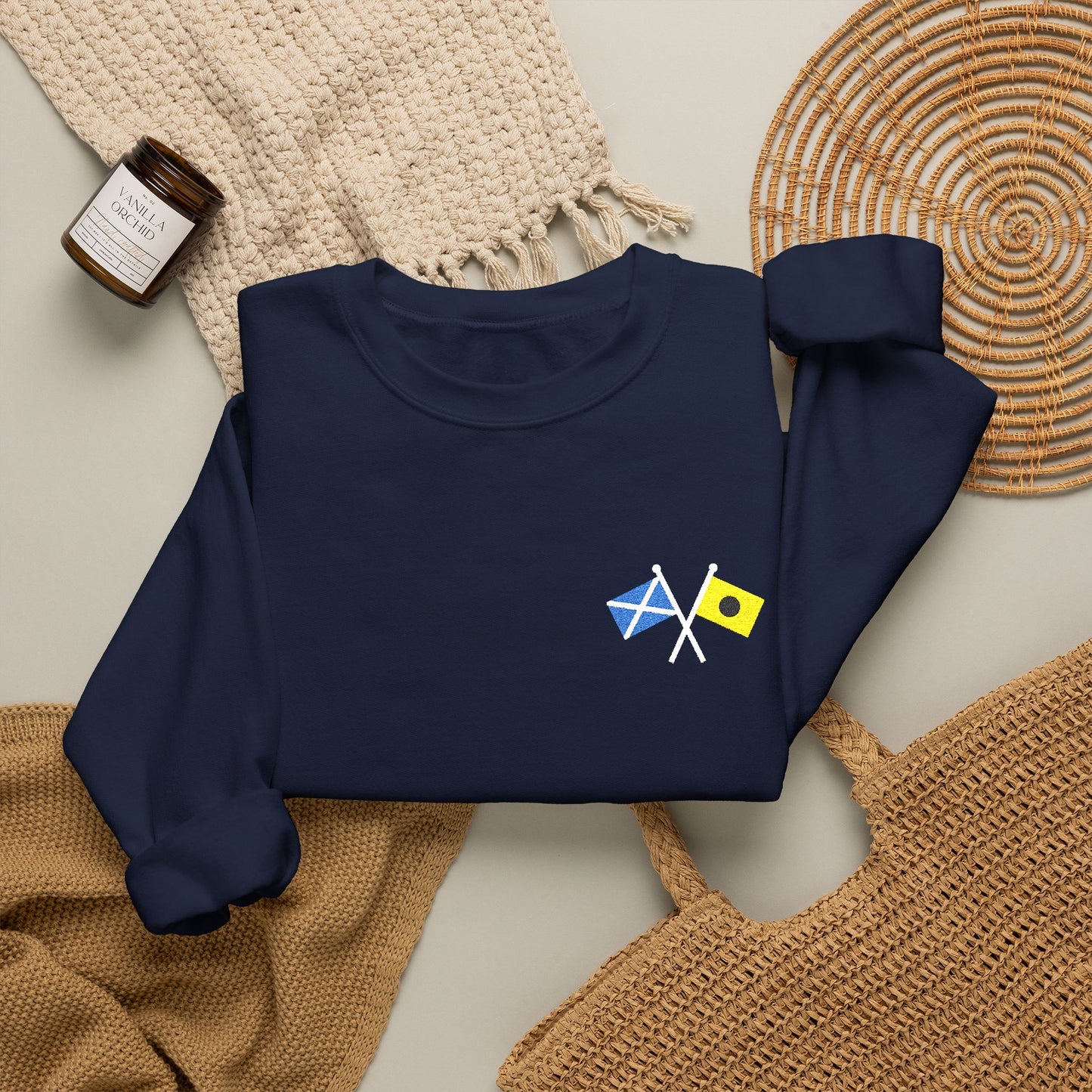 Personalized Embroidered Sweatshirt - Crossed Nautical Flags