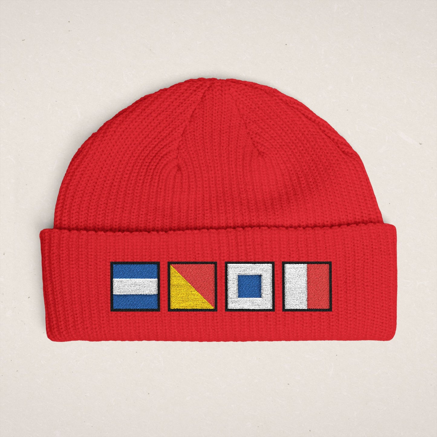 Nautical Signal Flags Cuff Beanie | Embroidered