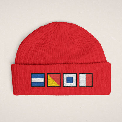 Nautical Signal Flags Cuff Beanie | Embroidered