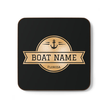 Boat Name Coaster - Set of 4 (Black & Gold)