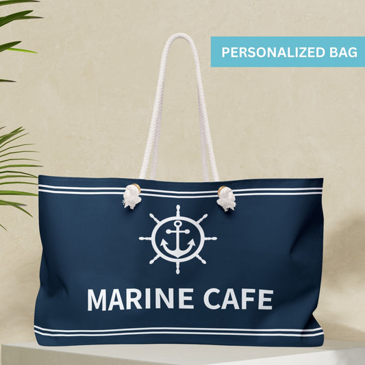 Blue Nautical Weekender Bag with Anchor and Ship Wheel