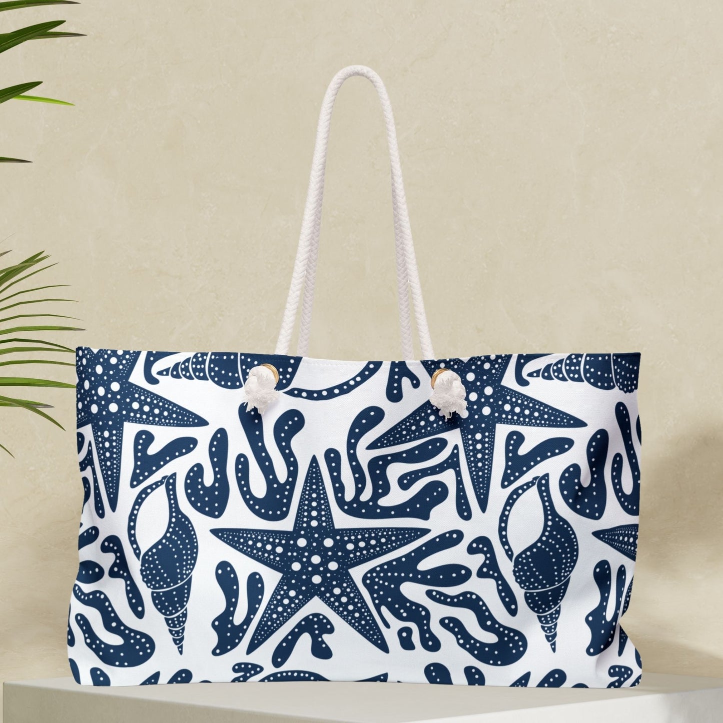 Nautical Weekender Bag with Starfish Seashell Coral Print