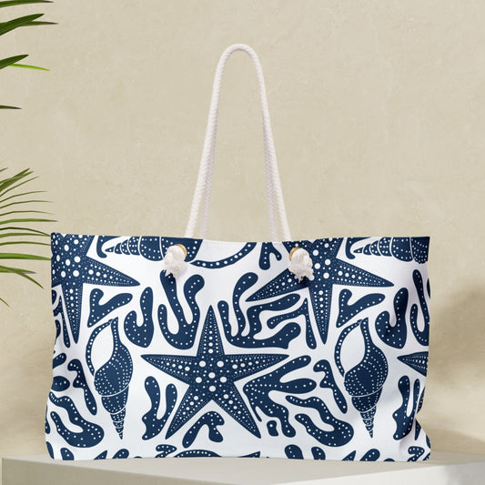 Nautical Weekender Bag with Starfish Seashell Coral Print