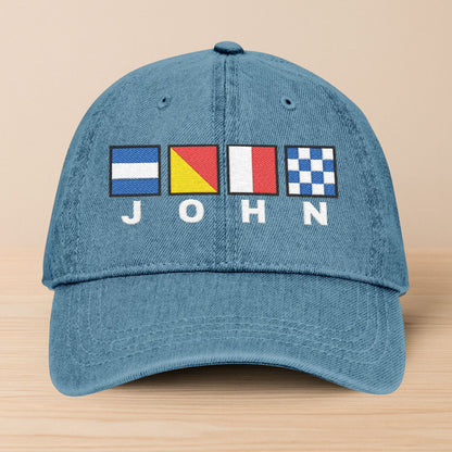 Nautical Flags Denim Hat with Text