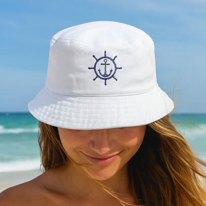 Embroidered Anchor Ship Wheel Bucket Hat