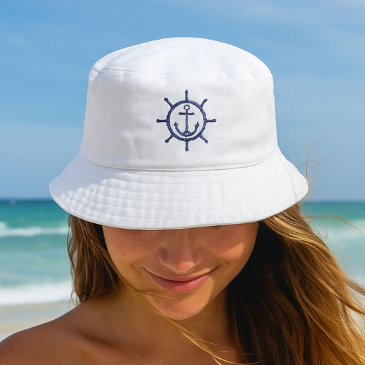 Embroidered Anchor Ship Wheel Bucket Hat